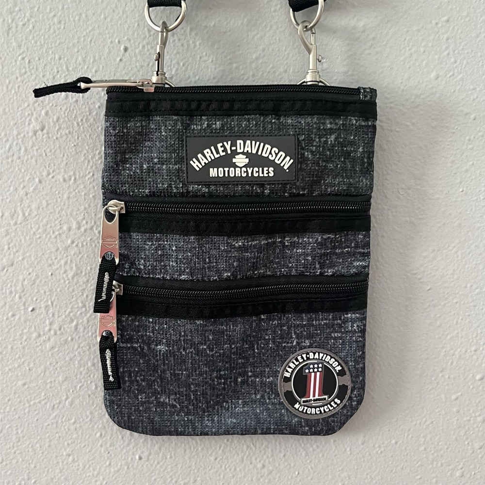 Harley-Davidson Motorcycle Crossbody Bag Gray Black Travel‎ Pouch Small Light